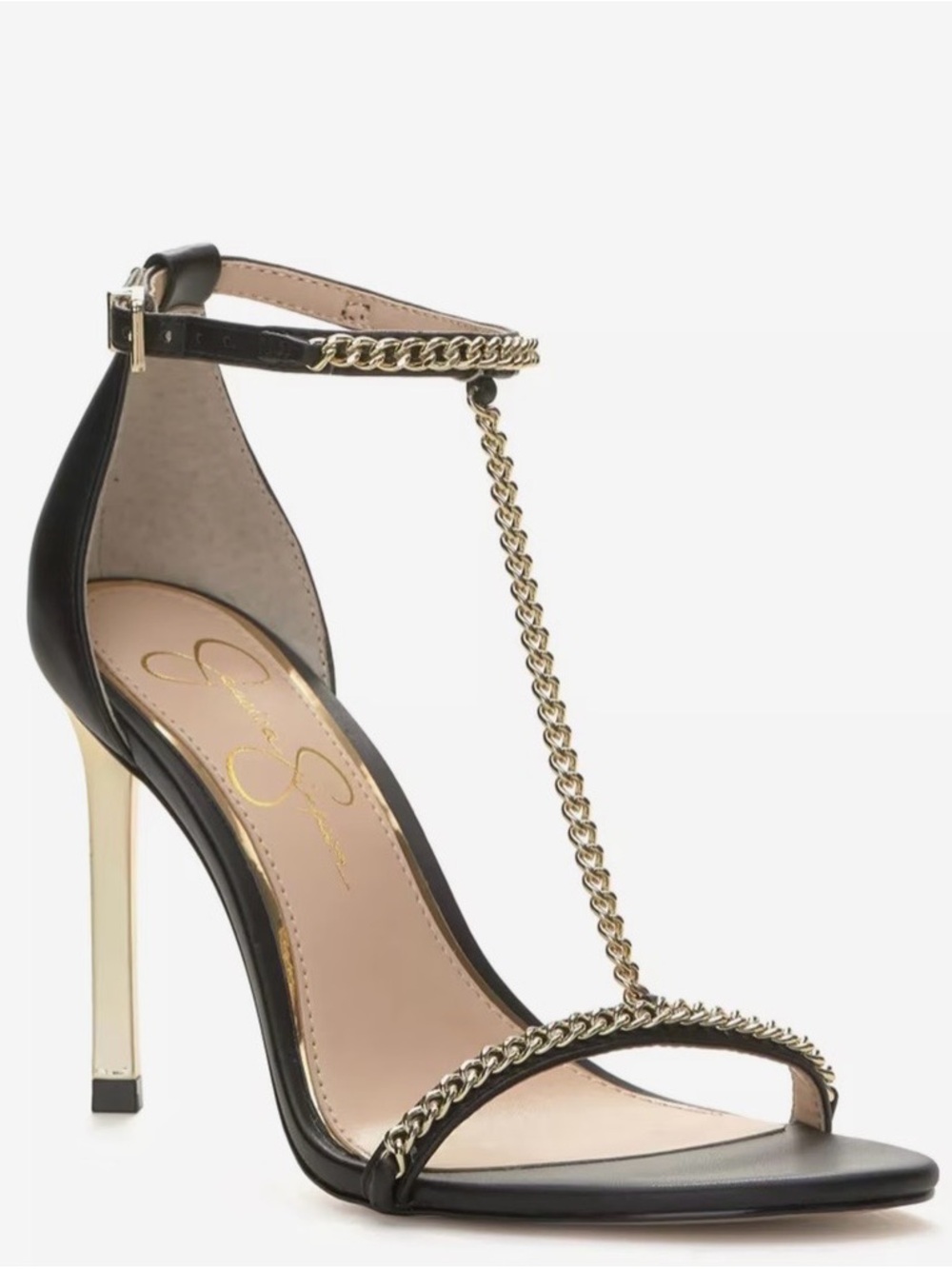 Jessica Simpson Black Sandal with Gold Chain T-Strap